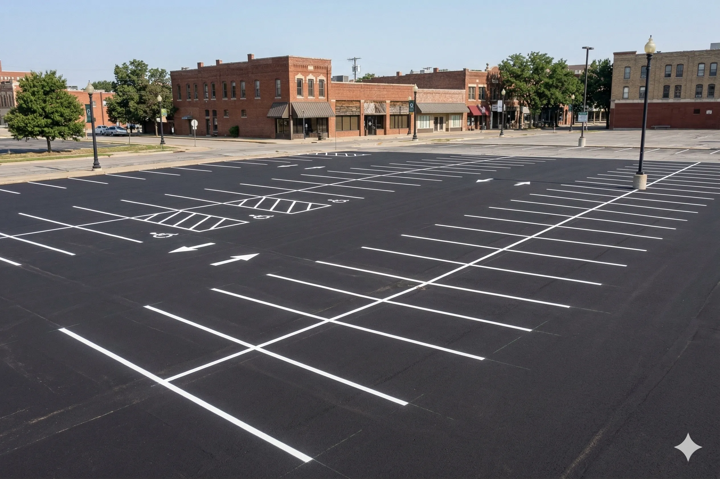 Freshly striped parking lot showing clear lines